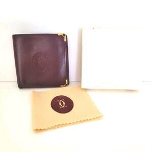 Cartier Men's Vintage Bifold Leather Bordeaux Red Wallet Medium Retro Bill Box
